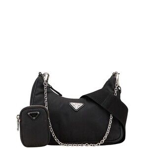 Prada triangular logo plaque pochette pouch shoulder bag black nylon